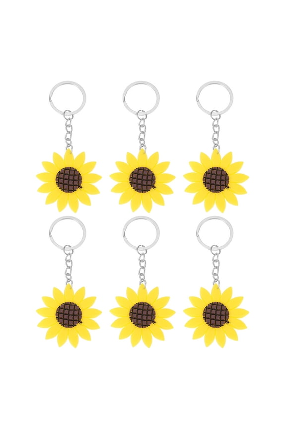 Cute Flower Keychains Sunflower Shape Soft Rubber 6Pcs