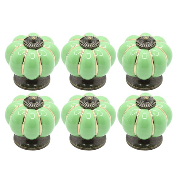 USHOBE 6pcs Pumpkin Ceramic Drawer Knobs Green Cabinet Furniture