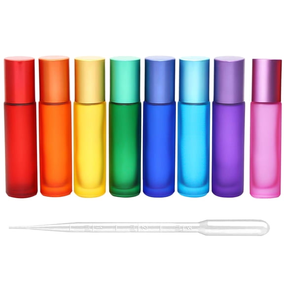 USHOBE Roller Bottles Glass Assorted Color 8Pcs 3.38X0.75X0.75In