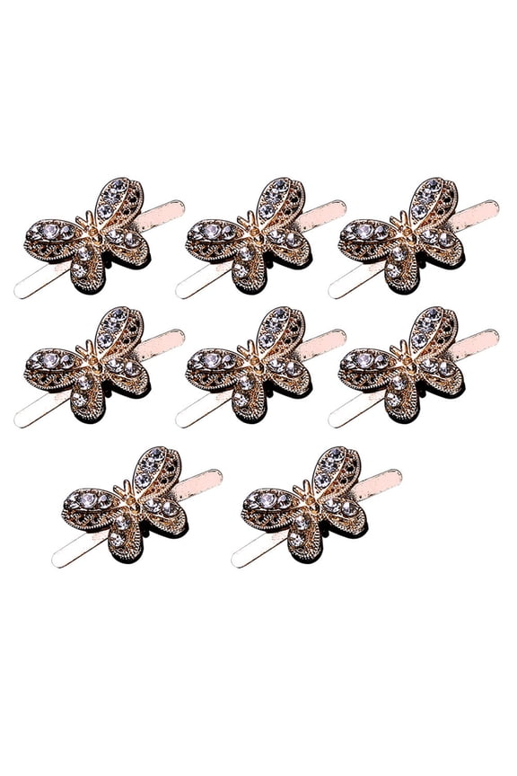 8Pcs Golden Butterfly Zinc Alloy Glass Diamond Shoes Clips For Women Daily Life Weddings