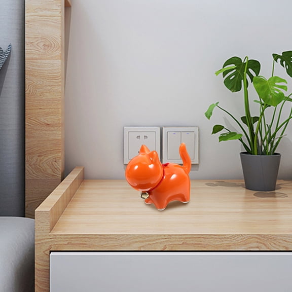 USHOBE Orange Ceramic Cat Figurine Small Desktop Animal Decor Tabletop Craft Ornament