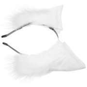USHOBE White Plush Animal Ears Cosplay Headband, 1 Pack Hair Band Headdress Costume Accessory for Party Dress Up