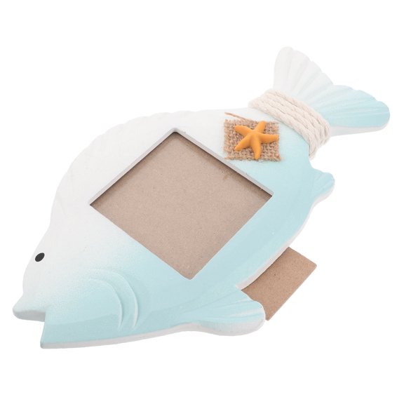USHOBE Sky Blue Wooden Fish Picture Frame Mediterranean Style Nautical Home Decor