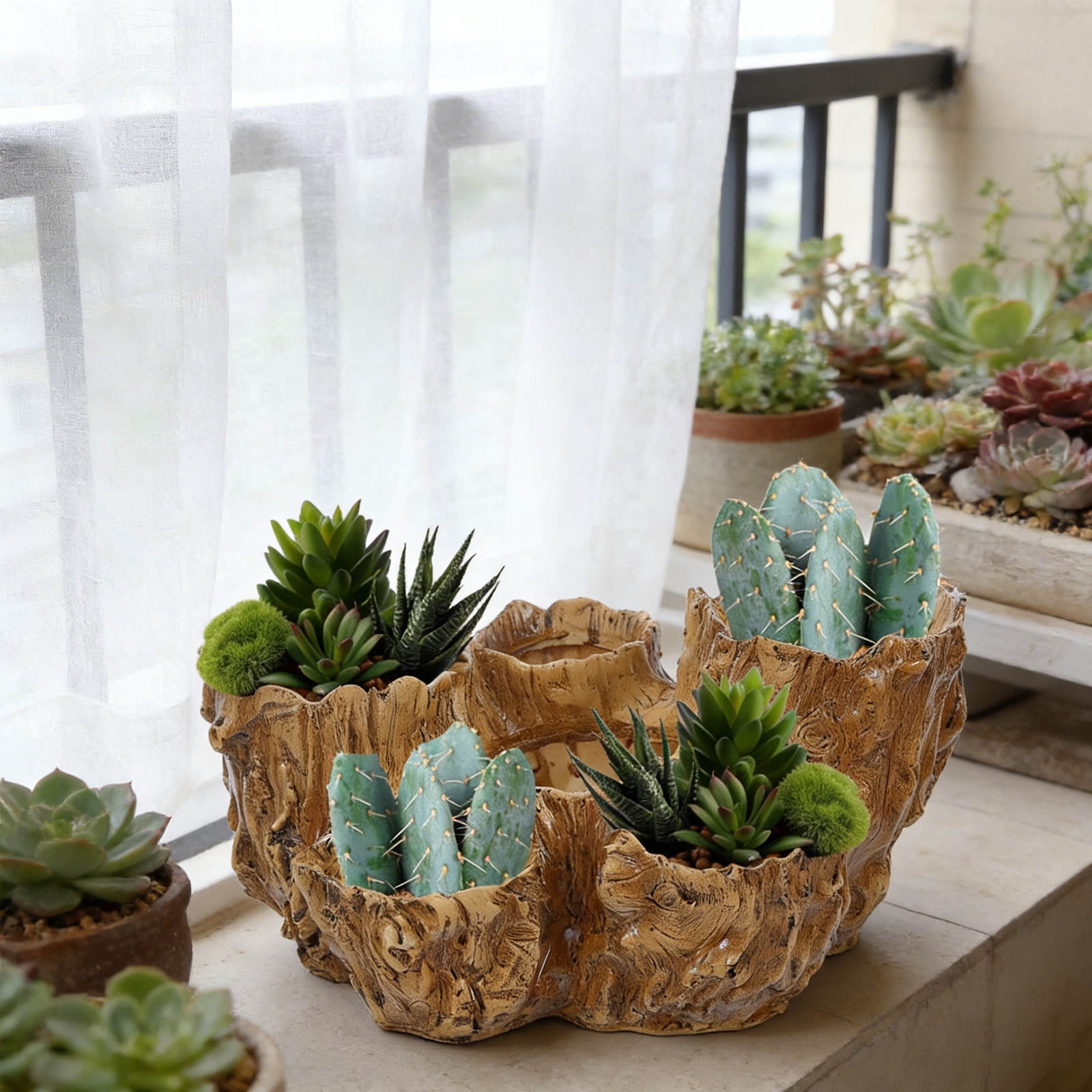 Plant Roots Shape USHOBE Creative Succulent Planter Pot 6 Opening Resin Tree Root Beige ...