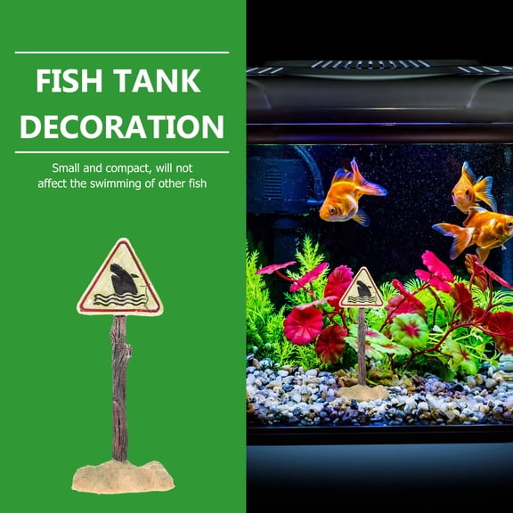 USHOBE Resin Shark Warning Board Aquarium Landscaping Decor Multi for Fish Tank 1Pc