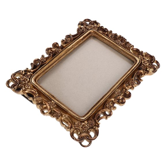 USHOBE Intricate Scroll Carved Golden Resin Photo Frame for Wall Or Tabletop Decoration