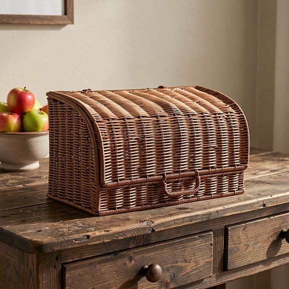 USHOBE Hand Woven Storage Basket Large Bread Box Rustic Style Light Brown Kitchen Organizer