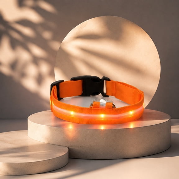 USHOBE Flashing Pet Collar Orange with Multiple Light Modes for Safety