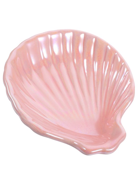 Pink Ceramic Shell Storage Tray with Smooth Edges for Jewelry and Accessories