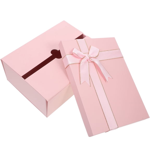 USHOBE Pink Paper Keepsake Box with Removable Lid and Bowknot for Holiday Parties