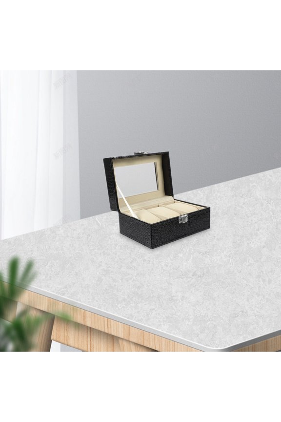 Portable Black Watch Box for Storage and Display with Durable Synthetic Material 5.5 x 4.3 x 3.5 Inches