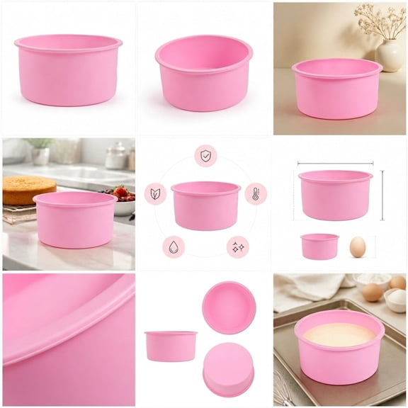 USHOBE Premium Pink Silicone Cake Pans Non-Stick for Easy Release 4Pcs