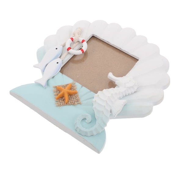 USHOBE Seashell Decor Frame Shell Shaped Sky Blue Wood For Beach Themed Rooms 1Pcs