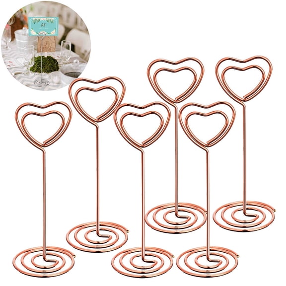 USHOBE Wedding Table Card Holders 6Pcs Rose Gold Heart Shape Metal Menu Clips 1.18In