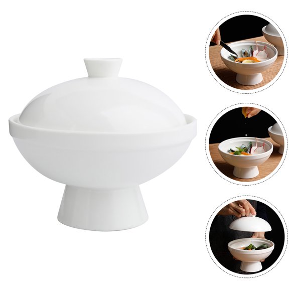 USHOBE White Heat Resistant Ceramic Bowl for Bird Nest Stew Soup Serving Dish