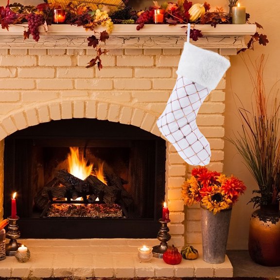 USHOBE 1Pc Decorative Christmas Sock Candy Bag White for Seasonal Display