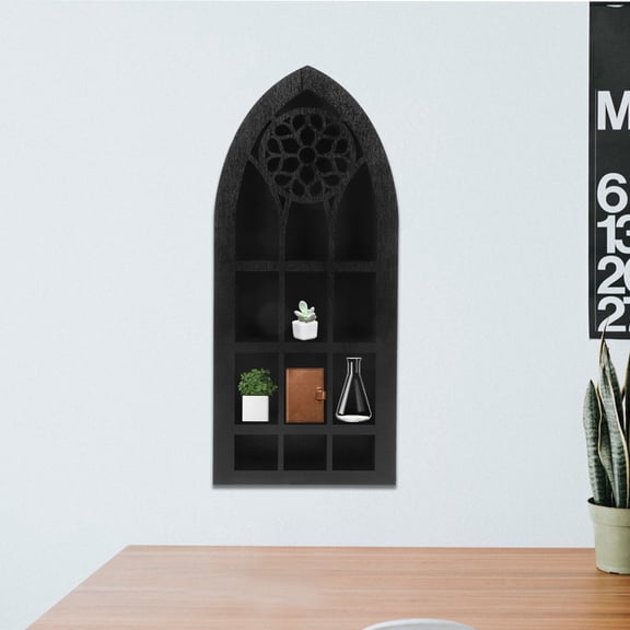 USHOBE Wooden Wall Mounted Crystal Display Shelf, Floating Storage Rack for Crystals, Ornaments, Figurines, Collectibles