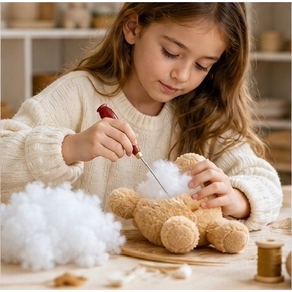 USHOBE Wooden Handle Stuffing Needle Set with Cotton Filler for DIY Plush Animal Sewing and Crafting