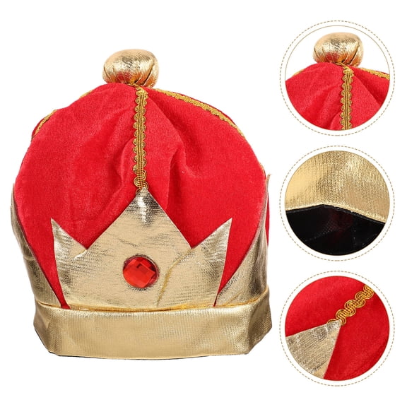 USHOBE King Crown Hat Red Flocking for Decor Cosplay and Party Accessory