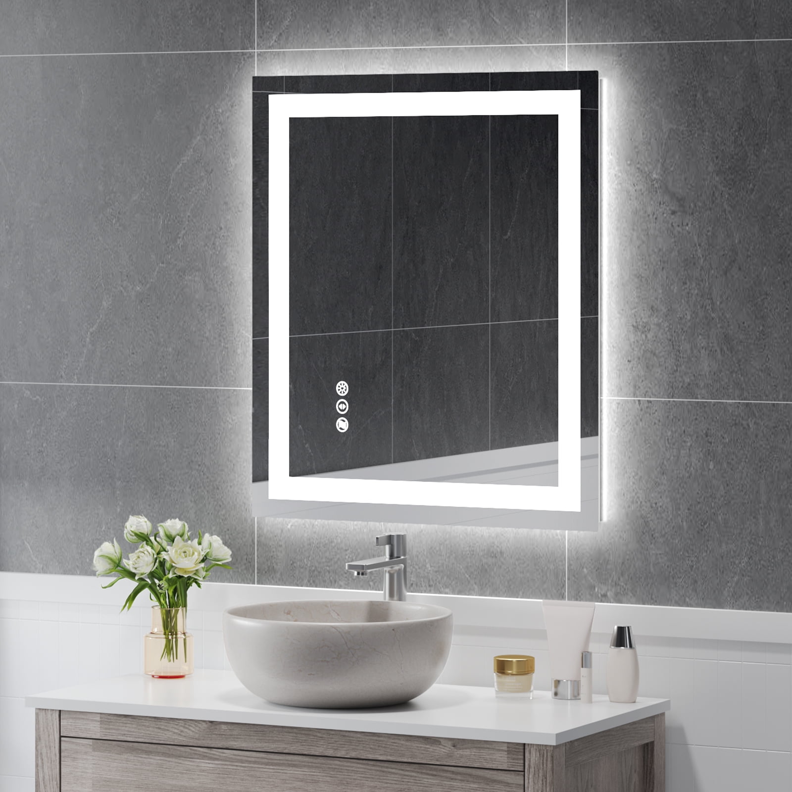 24x32 Inch Modern LED Bathroom Vanity Mirror with Anti-Fog Tempered Glass