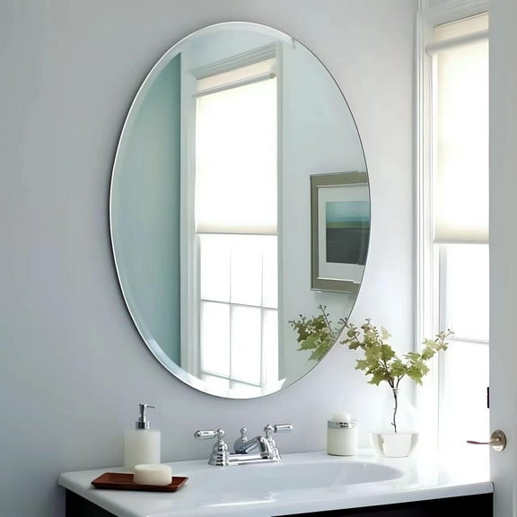 USHOWER 24x36 inch Frameless Oval Bathroom Mirror for over Sink Beveled Mirror Silver Oval Mirror for Bathroom