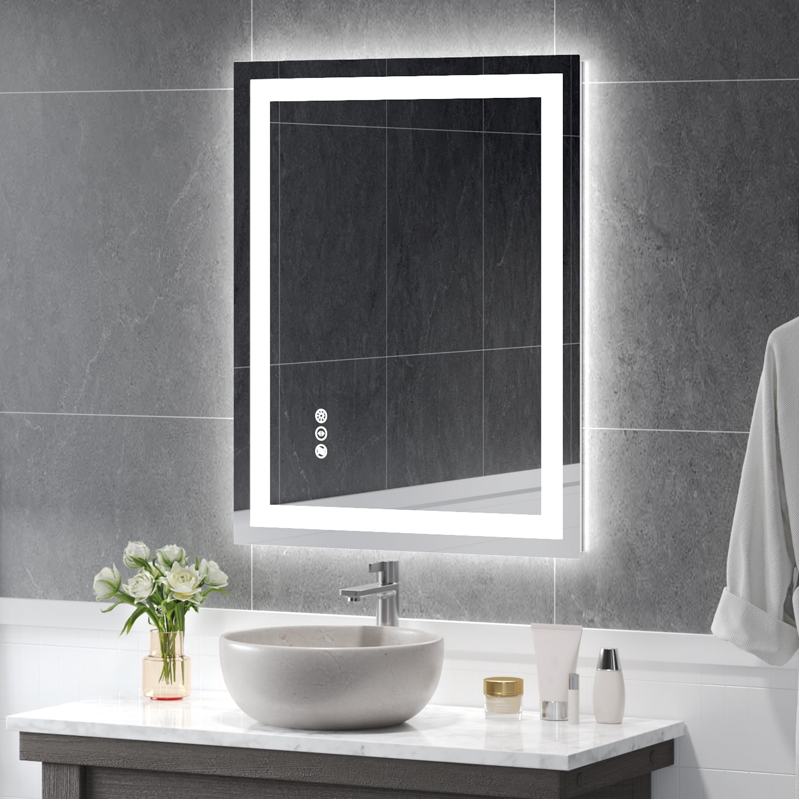Modern LED Backlit Anti-Fog Bathroom Vanity Mirror 28" x 36"