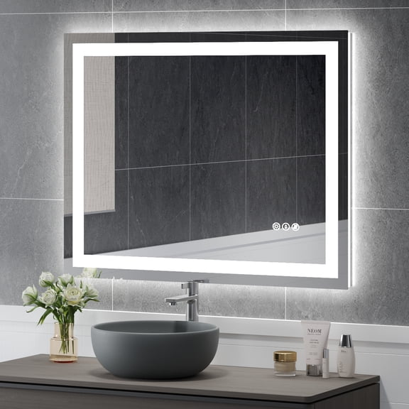 USHOWER 40x32 Inch LED Mirror for Bathroom Mirror with Lights Smart Led Bathroom Mirror for Over Sink Anti Fog, 1/5 Inch Tempered Glass