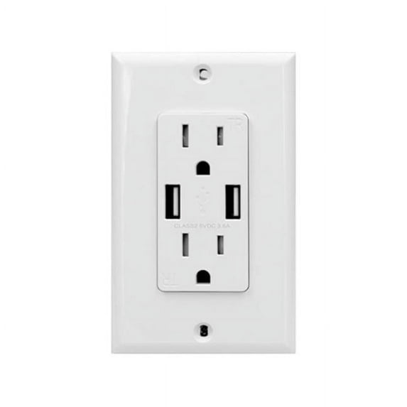 USI Electric 15A USB Duplex Receptacle, White
