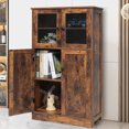 thumbnail image 1 of USIKEY Large Storage Cabinet with 4 Doors, Retro Floor Cabinet with Adjustable Shelf, 42.9”H x 23.6”L x 11.8”W, for Bedroom, Living Room, Rustic Brown, 1 of 9