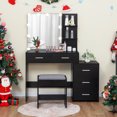 thumbnail image 1 of USIKEY Large Vanity Set with 10 LED Lights for Bedroom, Makeup Table with 3-Drawer Chest, Cushioned Stool, BlackYSZT030HD, 1 of 9
