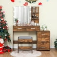 thumbnail image 1 of USIKEY Large Vanity Set with 10 LED Lights for Bedroom, Makeup Table with 3-Drawer Chest, Cushioned Stool, Rustic BrownYSZT030FD, 1 of 8
