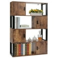 thumbnail image 1 of USIKEY Retro Bookcase, 4 Tier Bookshelf with 4 Storage Cabinets for Books, Photos, Decorations, in Living Room, Office, Storage Organizer with 4 Cubes, Rustic Brown, 1 of 8
