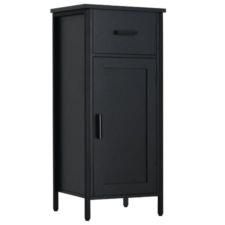 USIKEY Side Cabinet, Floor Storage Cabinet with 1 Door and 1 Drawer, Industrial Storage Cabinet with 2 Shelves, Nightstand, Small Rustic Cabinet, for Living Room, Hallway, Office, Rustic Brown SNG11H