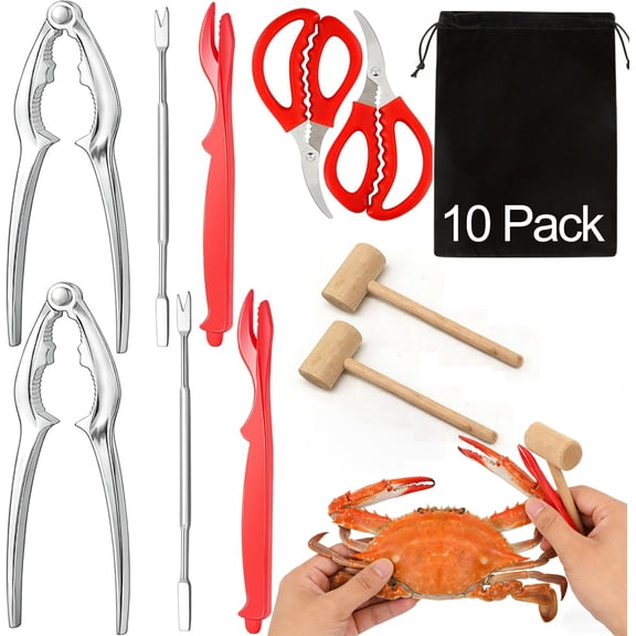 USIONE 10Pcs Stainless Steel Seafood Cracker Tool Set - Lobster Sheller, Crab Crackers, Crab Leg Picks, Seafood Scissors with Storage Bag | Crab Eating Utensils