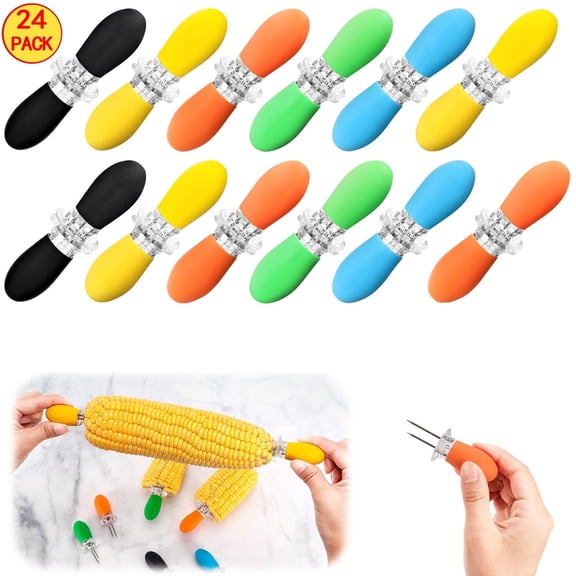 USIONE 12 Pairs (24 Pieces) Corn Cob Holders Stainless Steel Heat Resistant Handles Interlocking Design for Bbq Camping Home Use