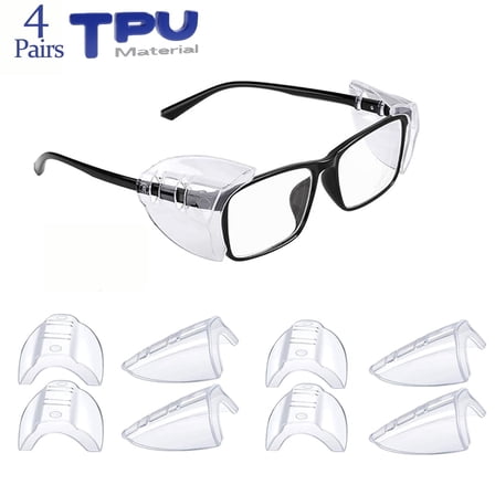 USIONE 4pairs Clear Safety Eyeglasses Side Shields,  Comfortable Slip-On Side Shields for Small/ Medium/Transparent
