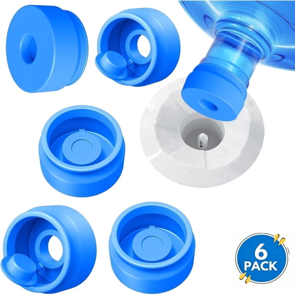 USIONE 6 Pack Silicone Reusable Water Jug Caps, Leak Proof Replacement Lids, 55mm Non Spill Bottle Caps for 3 & 5 Gallon Water Dispenser