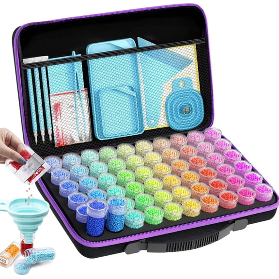 USIONE 60 Slots Diamond Art Storage Container, Portable Bead Organizer Box for Diamond Painting Kits, Accessories & Tools for Adults