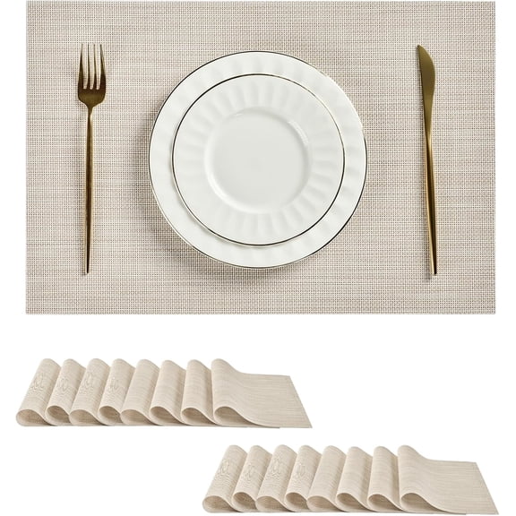 USIONE 8 PCS Washable Placemats, Table Placemats Set, Durable Non-Slip PVC Vinyl Table Mats for Dining Table Home Party