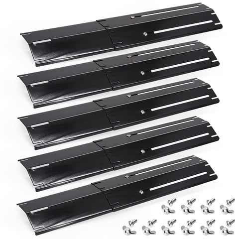 USIONE Adjustable Grill Heat Plate, Heavy Duty Porcelain Coated Steel Burner Covers, Universal Gas Grill Replacement Parts, 11.75"21" Length, 5 Pack