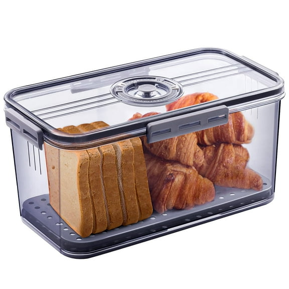 USIONE Minimalist Airtight Bread Box - Food-Grade PP, Time Recording Lid for Toast, Bagel & Cookies, Grey