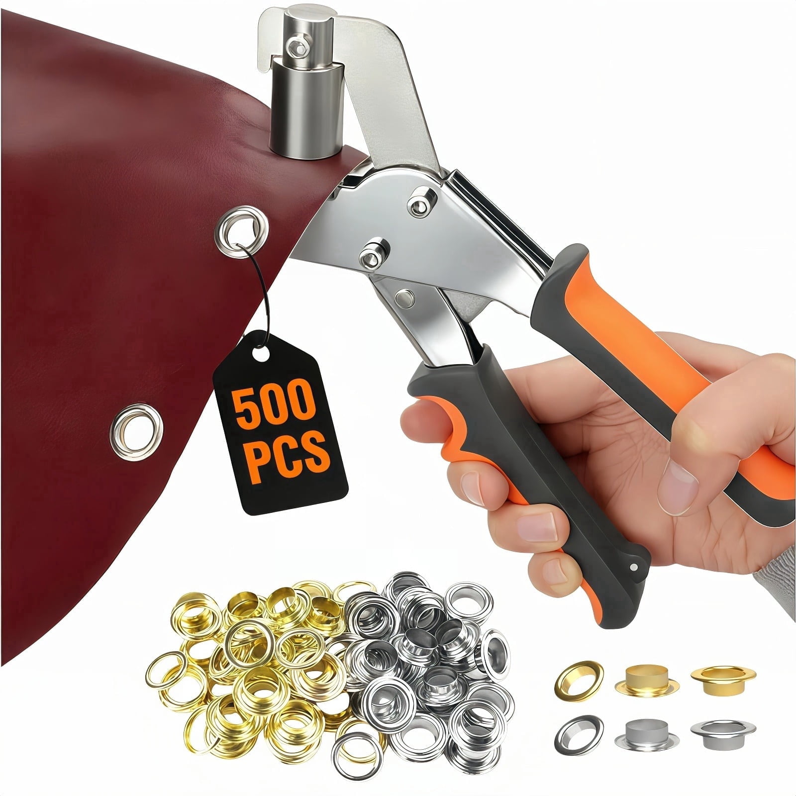 USIONE 3/8 Inch Grommet Tool Kit, Heavy Duty Eyelet Plier Set with 500pcs Grommets, Gold & Silver for Fabric, Tarps, Leather and Crafts
