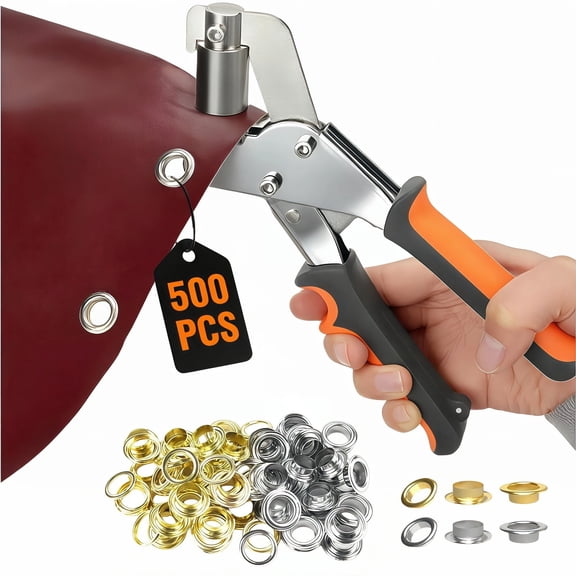 USIONE Grommet Tool kit, Heavy Duty Grommet Kit, Grommet Tool Kit 3/8 Inch Grommets Eyelet Plier Set with 500pcs Eyelets for Fabric Tarps Leather (Gold and Silver)