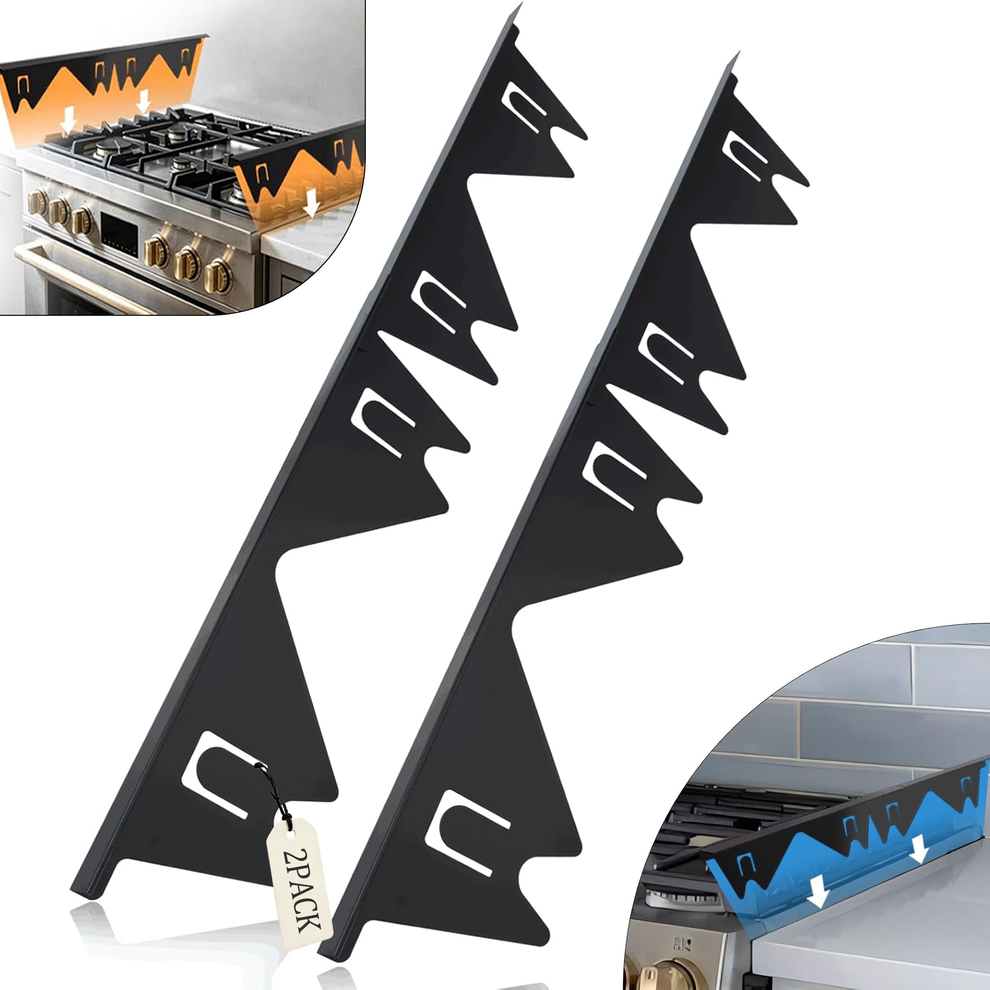 USIONE Stainless Steel Stove Gap Covers,Stove Gap Filler, Range Trim Kit, Stove Gap Guards, Heat Resistant and Easy to Clean, Easy Retractable Length 13.8" to 27.5", Width 0.79",Black(2PCS)