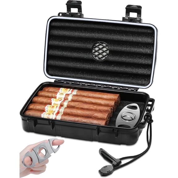 USIONE Travel Cigar Humidor Case - Portable Cigar Box with Humidifier Disc & Cigar Cutter | Waterproof | Crushproof | Airtight | Durable (Holds up to 5 Cigars)