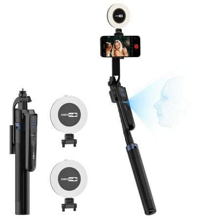 USKEYVISION Auto Face Tracking Tripod 360 Rotation,Phone Tripod for iPhone w/Fill Light,Selfie Stick for iPhone w/Remote Control,70 Phone Holder Video Recording for Content Creators TikTok(UTK-02)