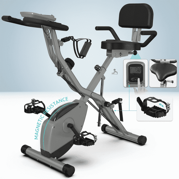 USLIM 5-in-1 Foldable Exercise Bike with 16-Level Magnetic Resistance, 330 lbs Capacity, Stationary Fitness Trainer