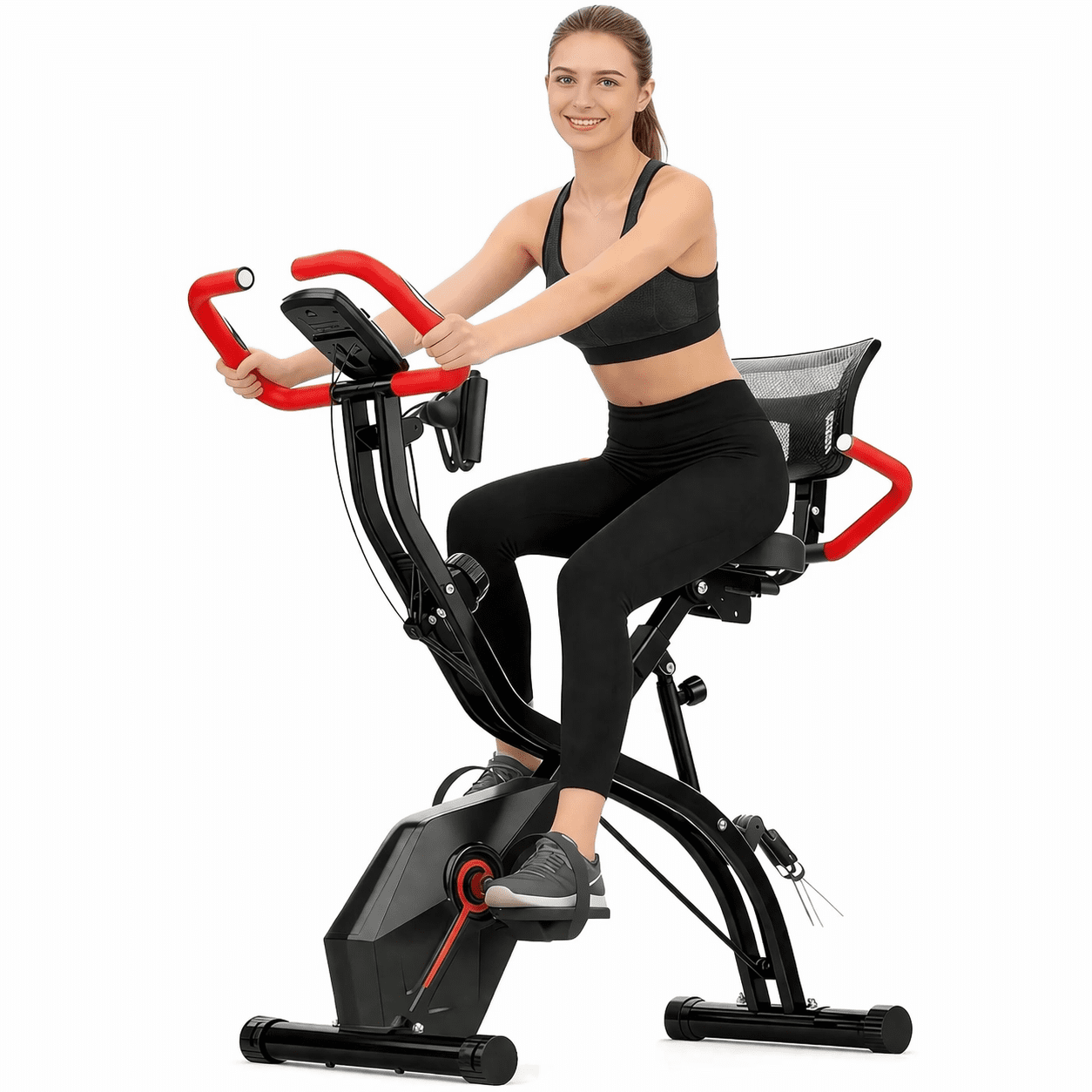 USLIM 5-in-1 Foldable Exercise Bike for Home, Indoor Fitness Bike with 16-Level Magnetic Resistance, 6.6 lb Flywheel, 300 lb Capacity