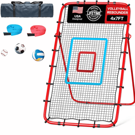 USLIM 7 x 4 FT Volleyball Rebounder Net, Adjustable Bounce Back Trainer with 5 Training Angles, 2 Target Straps and Carry Bag