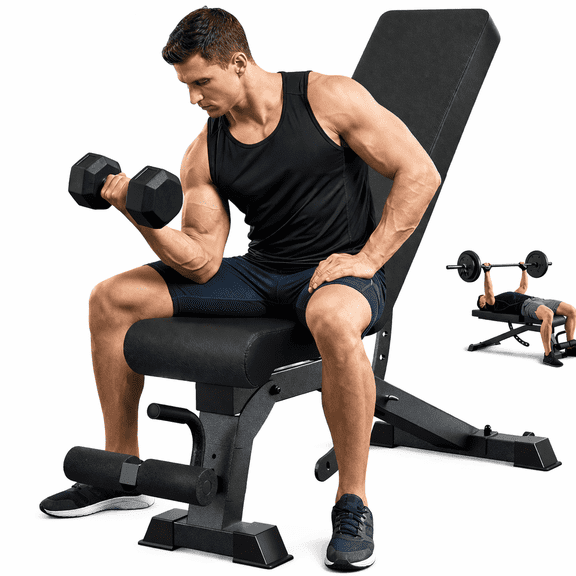 USLIM Heavy-Duty Adjustable Weight Bench, 1200 lbs Capacity, 12 Backrest 4 Seat Positions, Incline Flat Decline Workout Bench for Home Gym